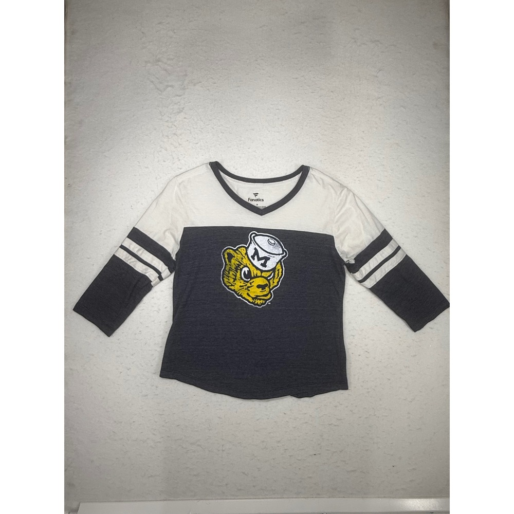 Fanatics Michigan Wolverines Womens V-Neck 3/4 Sleeve Graphic T-Shirt Charcoal M